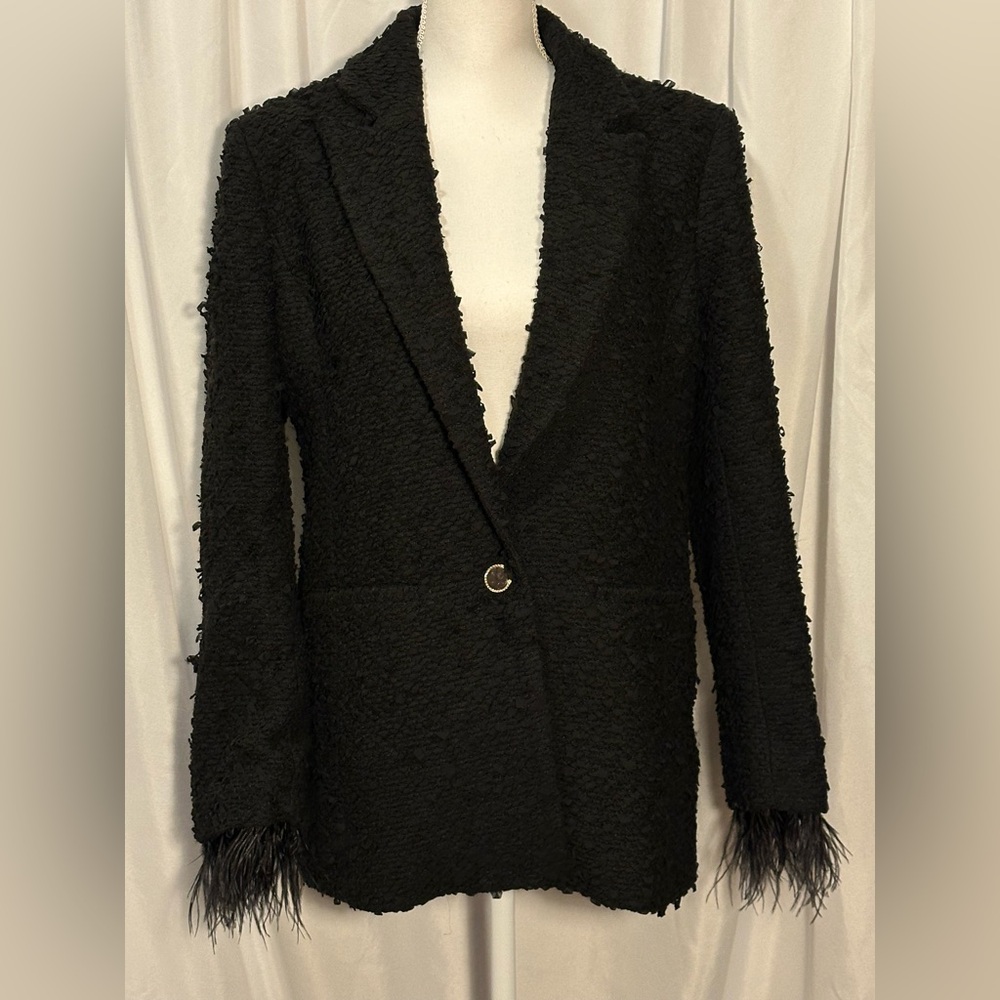 Endless Rose Feather Cuff Tweed Jacket. Size Medium. EUC.